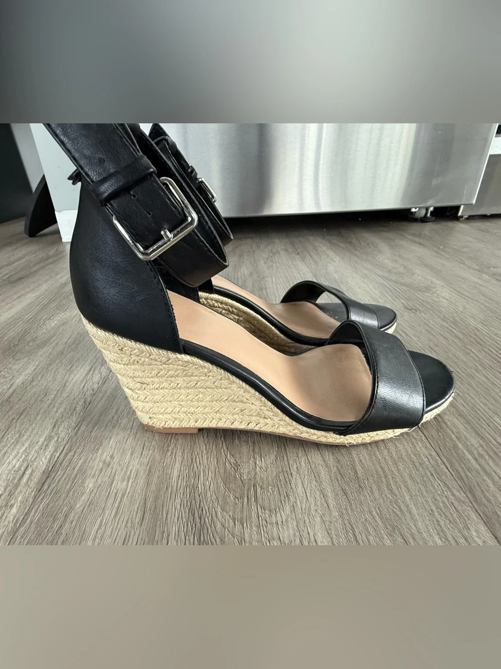 A new day Black Ankle-Strap Espadrille Wedge Sandals